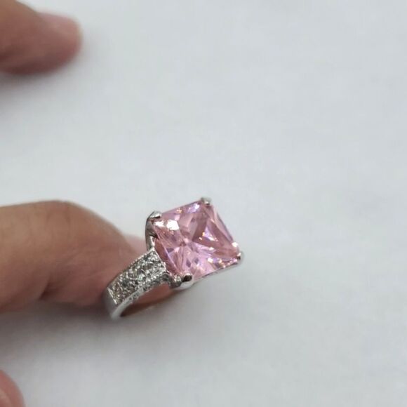 Vintage Sterling Silver Pink Sapphire CZ Princess Cut With Heart Pendant Sz 6 - Picture 13 of 17